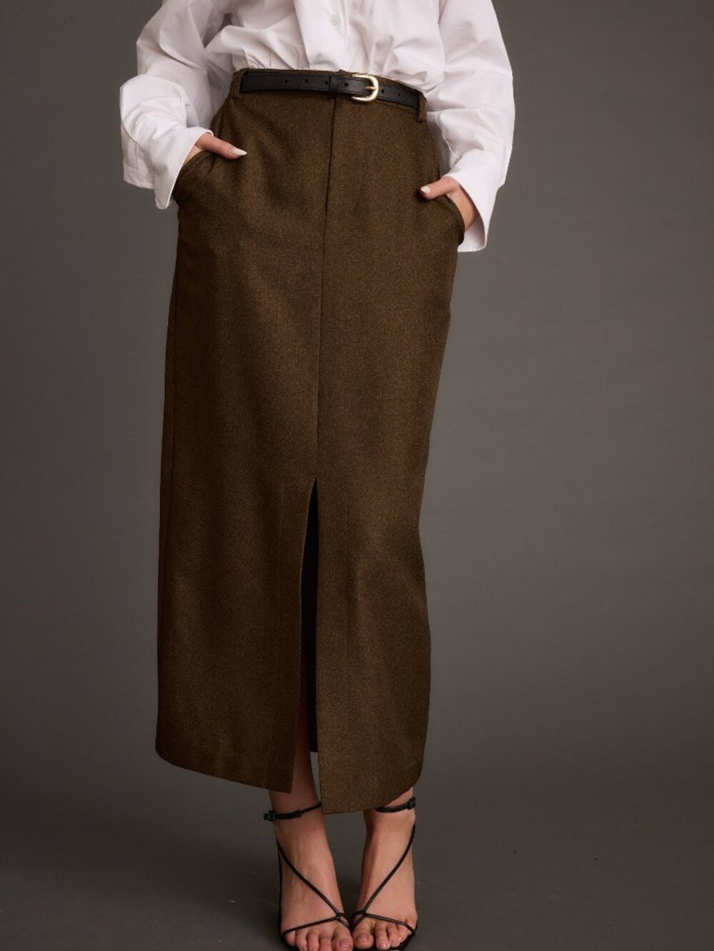 12th Tribe Tory Mocha Twill Midi Skirt Size XLXL